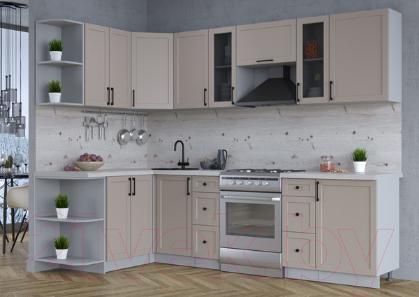 Изображение товара Кухонный гарнитур Интерлиния Тренд 1.5x2.7 левая (луна/луна/бискайская сосна)