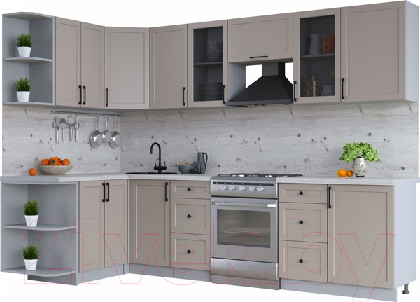 Изображение товара Кухонный гарнитур Интерлиния Тренд 1.5x2.9 левая (луна/луна/бискайская сосна)