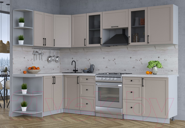 Изображение товара Кухонный гарнитур Интерлиния Тренд 1.5x2.9 левая (луна/луна/бискайская сосна)