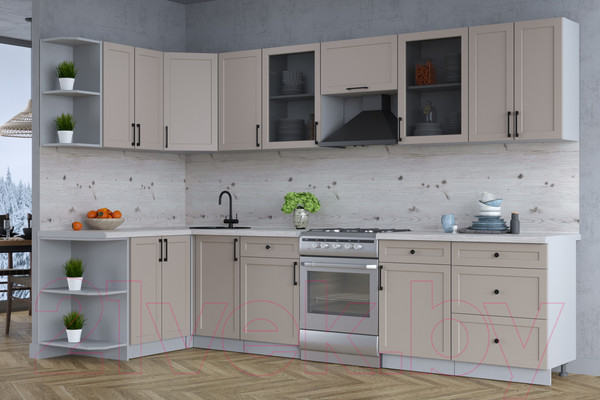 Изображение товара Кухонный гарнитур Интерлиния Тренд 1.5x3.2 левая (луна/луна/бискайская сосна)