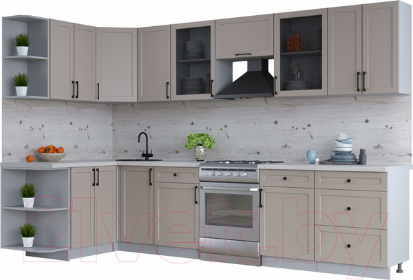 Изображение товара Кухонный гарнитур Интерлиния Тренд 1.5x3.2 левая (луна/луна/бискайская сосна)