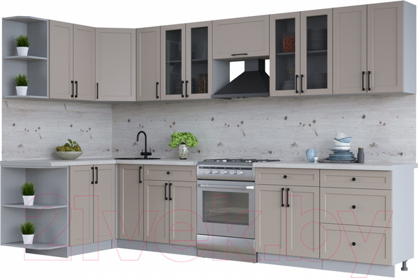 Изображение товара Кухонный гарнитур Интерлиния Тренд 1.5x3.3 левая (луна/луна/бискайская сосна)