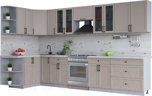 Изображение товара Кухонный гарнитур Интерлиния Тренд 1.5x3.5 левая (луна/луна/бискайская сосна)