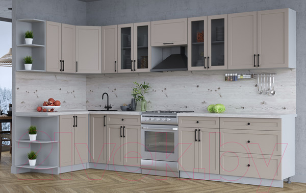 Изображение товара Кухонный гарнитур Интерлиния Тренд 1.5x3.5 левая (луна/луна/бискайская сосна)