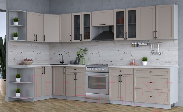 Изображение товара Кухонный гарнитур Интерлиния Тренд 1.5x3.6 левая (луна/луна/бискайская сосна)