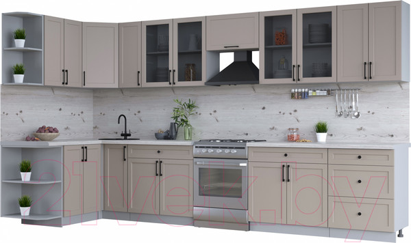 Изображение товара Кухонный гарнитур Интерлиния Тренд 1.5x3.7 левая (луна/луна/бискайская сосна)