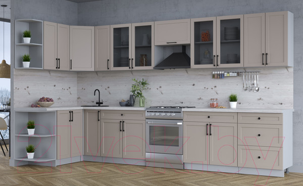 Изображение товара Кухонный гарнитур Интерлиния Тренд 1.5x3.7 левая (луна/луна/бискайская сосна)