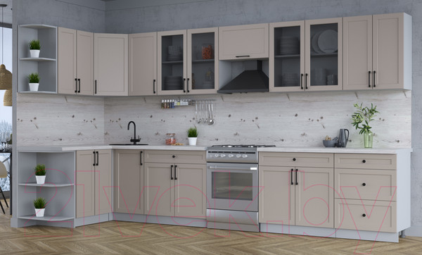 Изображение товара Кухонный гарнитур Интерлиния Тренд 1.5x3.8 левая (луна/луна/бискайская сосна)