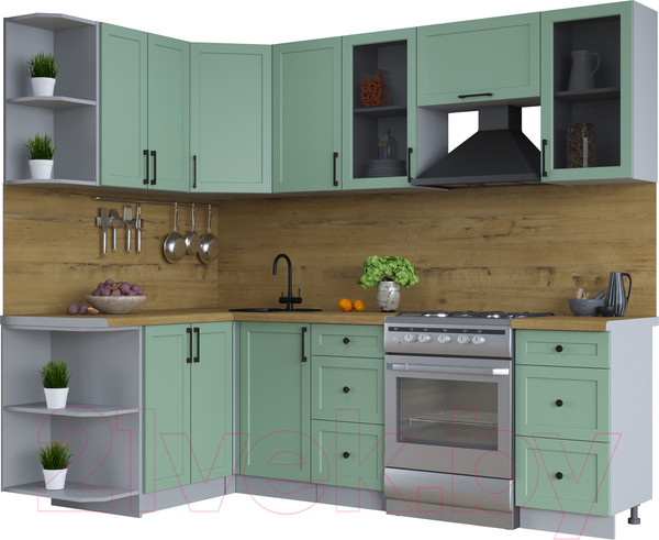 Изображение товара Кухонный гарнитур Интерлиния Тренд 1.5x2.4 левая (мята/мята/дуб бунратти)