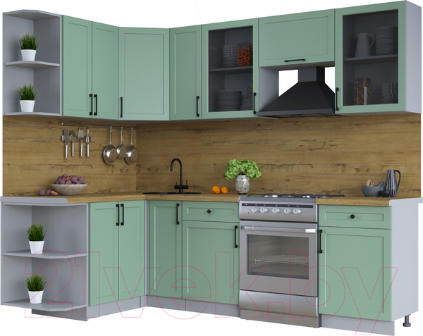 Изображение товара Кухонный гарнитур Интерлиния Тренд 1.5x2.5 левая (мята/мята/дуб бунратти)