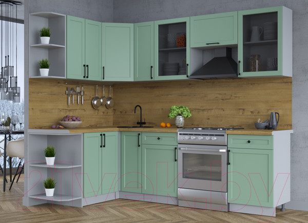 Изображение товара Кухонный гарнитур Интерлиния Тренд 1.5x2.5 левая (мята/мята/дуб бунратти)