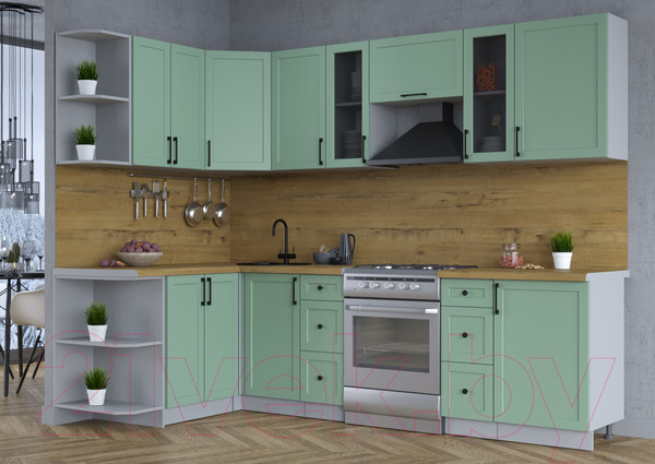 Изображение товара Кухонный гарнитур Интерлиния Тренд 1.5x2.7 левая (мята/мята/дуб бунратти)