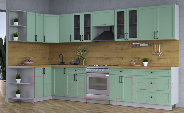 Изображение товара Кухонный гарнитур Интерлиния Тренд 1.5x3.6 левая (мята/мята/дуб бунратти)