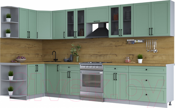 Изображение товара Кухонный гарнитур Интерлиния Тренд 1.5x3.6 левая (мята/мята/дуб бунратти)