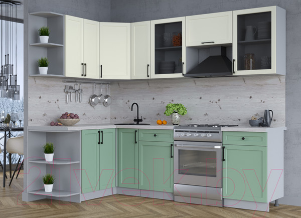 Изображение товара Кухонный гарнитур Интерлиния Тренд 1.5x2.5 левая (мята/белый/бискайская сосна)