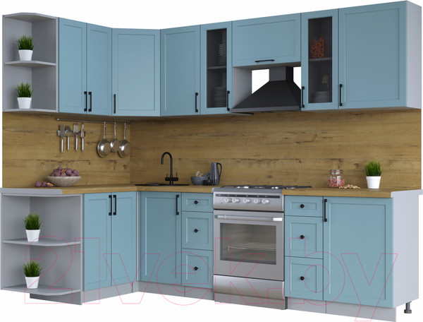 Изображение товара Кухонный гарнитур Интерлиния Тренд 1.5x2.7 левая (океан/океан/дуб бунратти)