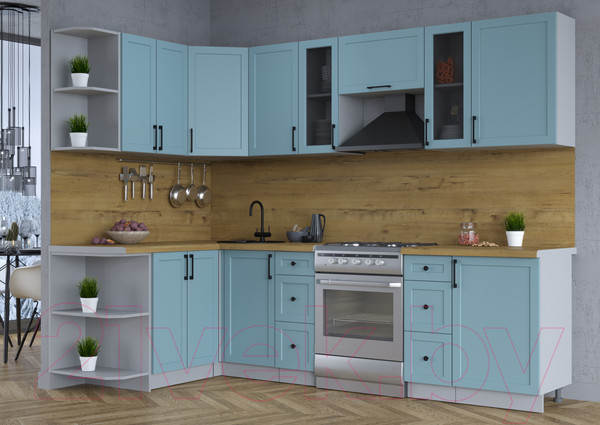 Изображение товара Кухонный гарнитур Интерлиния Тренд 1.5x2.7 левая (океан/океан/дуб бунратти)