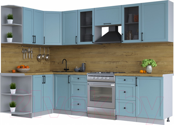 Изображение товара Кухонный гарнитур Интерлиния Тренд 1.5x2.9 левая (океан/океан/дуб бунратти)
