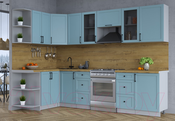 Изображение товара Кухонный гарнитур Интерлиния Тренд 1.5x2.9 левая (океан/океан/дуб бунратти)