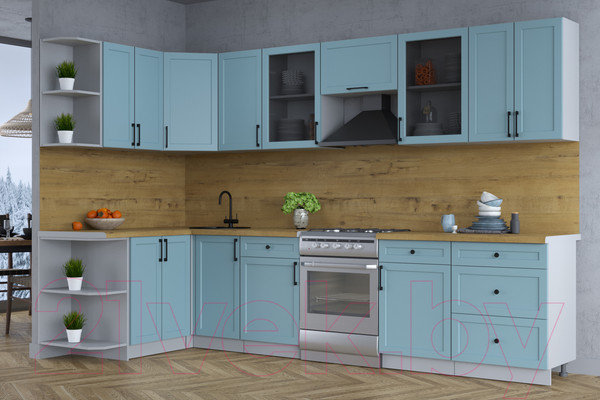 Изображение товара Кухонный гарнитур Интерлиния Тренд 1.5x3.2 левая (океан/океан/дуб бунратти)