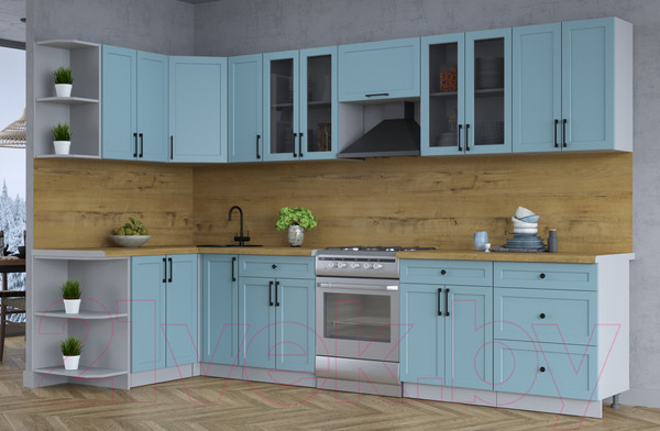 Изображение товара Кухонный гарнитур Интерлиния Тренд 1.5x3.3 левая (океан/океан/дуб бунратти)