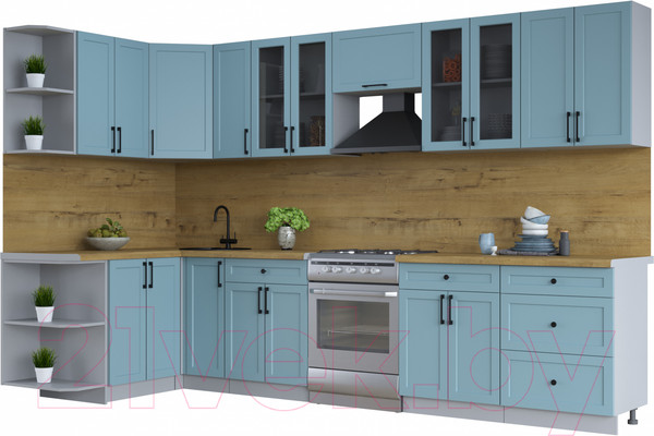 Изображение товара Кухонный гарнитур Интерлиния Тренд 1.5x3.3 левая (океан/океан/дуб бунратти)