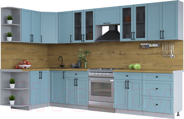 Изображение товара Кухонный гарнитур Интерлиния Тренд 1.5x3.4 левая (океан/океан/дуб бунратти)