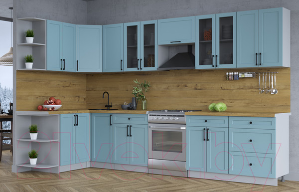 Изображение товара Кухонный гарнитур Интерлиния Тренд 1.5x3.4 левая (океан/океан/дуб бунратти)