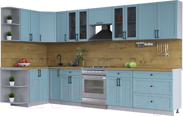 Изображение товара Кухонный гарнитур Интерлиния Тренд 1.5x3.5 левая (океан/океан/дуб бунратти)