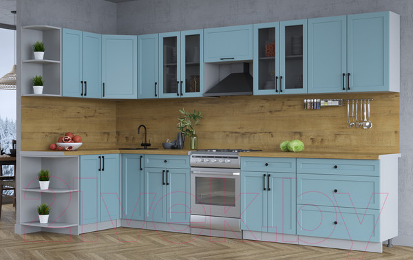 Изображение товара Кухонный гарнитур Интерлиния Тренд 1.5x3.5 левая (океан/океан/дуб бунратти)