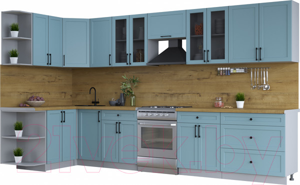 Изображение товара Кухонный гарнитур Интерлиния Тренд 1.5x3.6 левая (океан/океан/дуб бунратти)