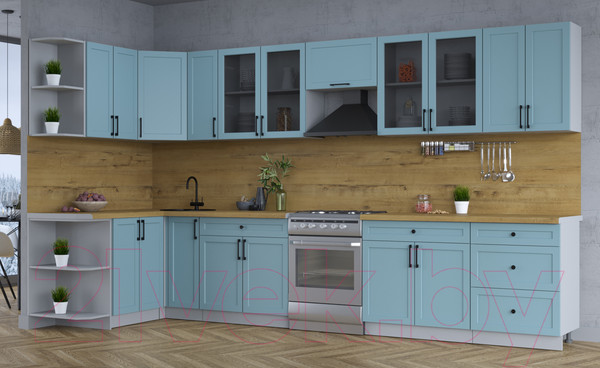 Изображение товара Кухонный гарнитур Интерлиния Тренд 1.5x3.7 левая (океан/океан/дуб бунратти)