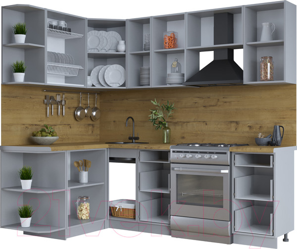 Изображение товара Кухонный гарнитур Интерлиния Тренд 1.5x2.3 левая (пепел/пепел/опал светлый)