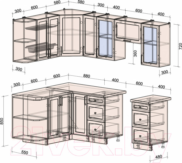 Изображение товара Кухонный гарнитур Интерлиния Тренд 1.5x2.3 левая (пепел/пепел/опал светлый)