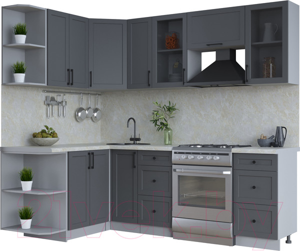 Изображение товара Кухонный гарнитур Интерлиния Тренд 1.5x2.3 левая (пепел/пепел/опал светлый)