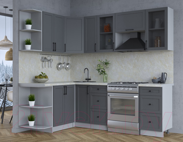 Изображение товара Кухонный гарнитур Интерлиния Тренд 1.5x2.3 левая (пепел/пепел/опал светлый)