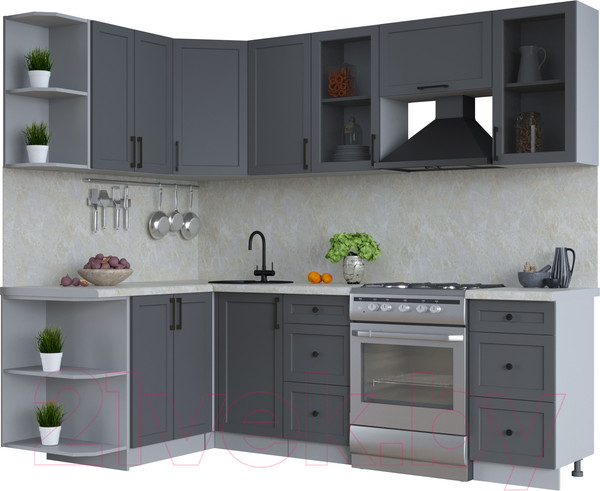 Изображение товара Кухонный гарнитур Интерлиния Тренд 1.5x2.4 левая (пепел/пепел/опал светлый)