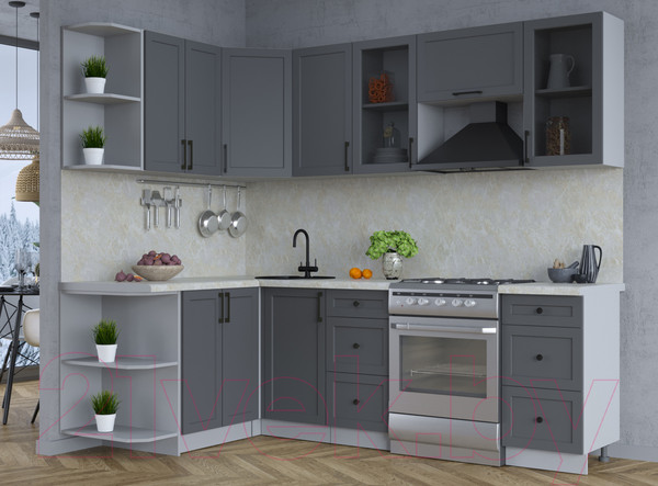 Изображение товара Кухонный гарнитур Интерлиния Тренд 1.5x2.4 левая (пепел/пепел/опал светлый)