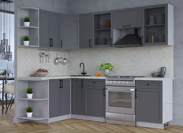 Изображение товара Кухонный гарнитур Интерлиния Тренд 1.5x2.5 левая (пепел/пепел/опал светлый)