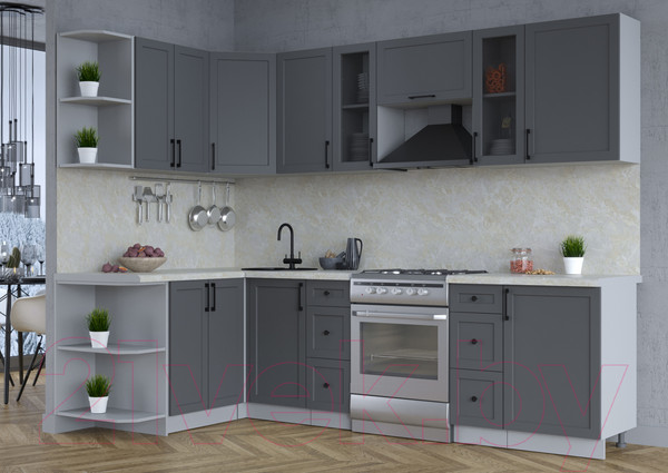Изображение товара Кухонный гарнитур Интерлиния Тренд 1.5x2.7 левая (пепел/пепел/опал светлый)