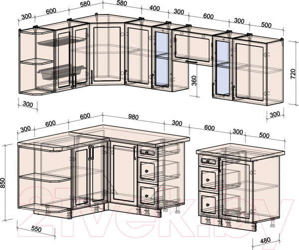 Изображение товара Кухонный гарнитур Интерлиния Тренд 1.5x2.7 левая (пепел/пепел/опал светлый)