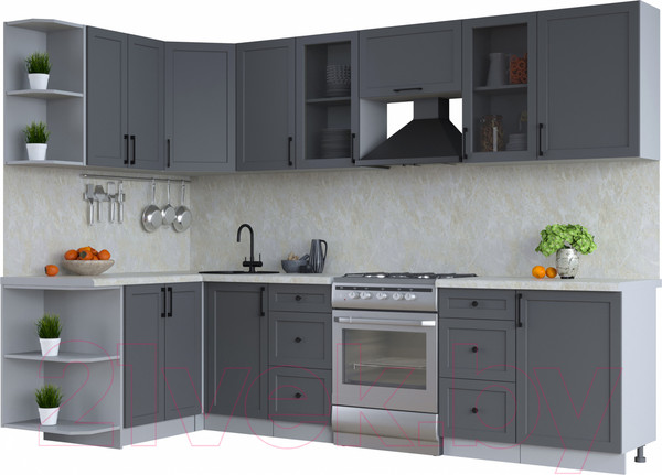 Изображение товара Кухонный гарнитур Интерлиния Тренд 1.5x2.9 левая (пепел/пепел/опал светлый)