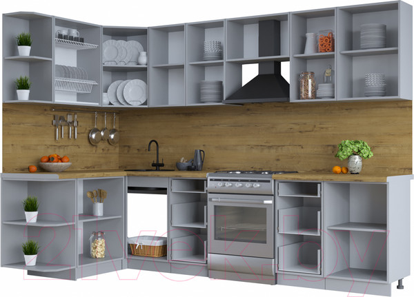 Изображение товара Кухонный гарнитур Интерлиния Тренд 1.5x2.9 левая (пепел/пепел/опал светлый)