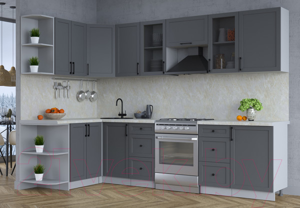 Изображение товара Кухонный гарнитур Интерлиния Тренд 1.5x2.9 левая (пепел/пепел/опал светлый)