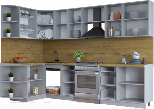 Изображение товара Кухонный гарнитур Интерлиния Тренд 1.5x3.0 левая (пепел/пепел/опал светлый)