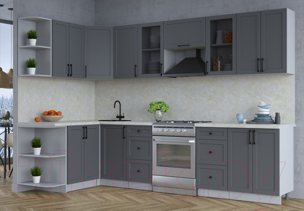 Изображение товара Кухонный гарнитур Интерлиния Тренд 1.5x3.0 левая (пепел/пепел/опал светлый)