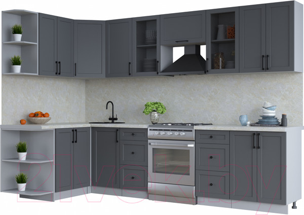 Изображение товара Кухонный гарнитур Интерлиния Тренд 1.5x3.0 левая (пепел/пепел/опал светлый)