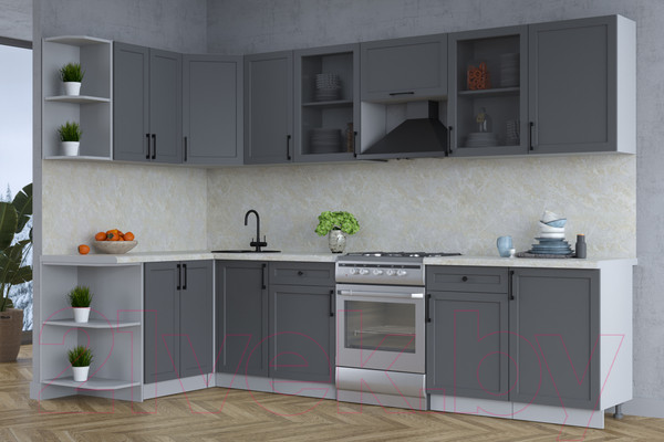 Изображение товара Кухонный гарнитур Интерлиния Тренд 1.5x3.1 левая (пепел/пепел/опал светлый)