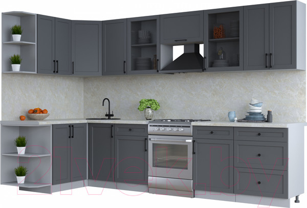 Изображение товара Кухонный гарнитур Интерлиния Тренд 1.5x3.2 левая (пепел/пепел/опал светлый)