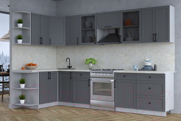 Изображение товара Кухонный гарнитур Интерлиния Тренд 1.5x3.2 левая (пепел/пепел/опал светлый)